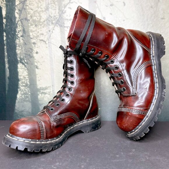 GRIPFAST Derby Boot RARE Cherry Oxblood 10 Eye Steel Toe Womens US 8 Punk Oi Dr - Picture 2 of 11